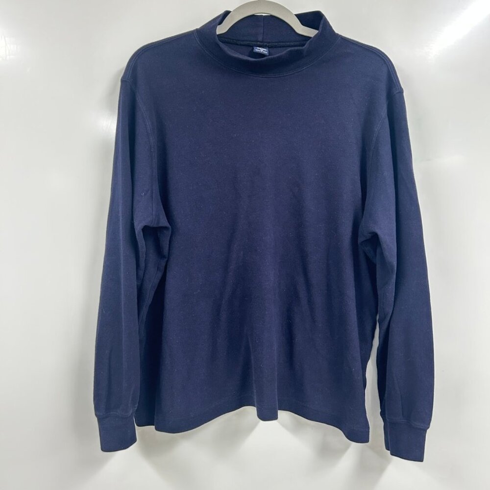 Lands End 1X Navy Mock Neck Long Sleeve Top Classic Minimalist Casual Capsule